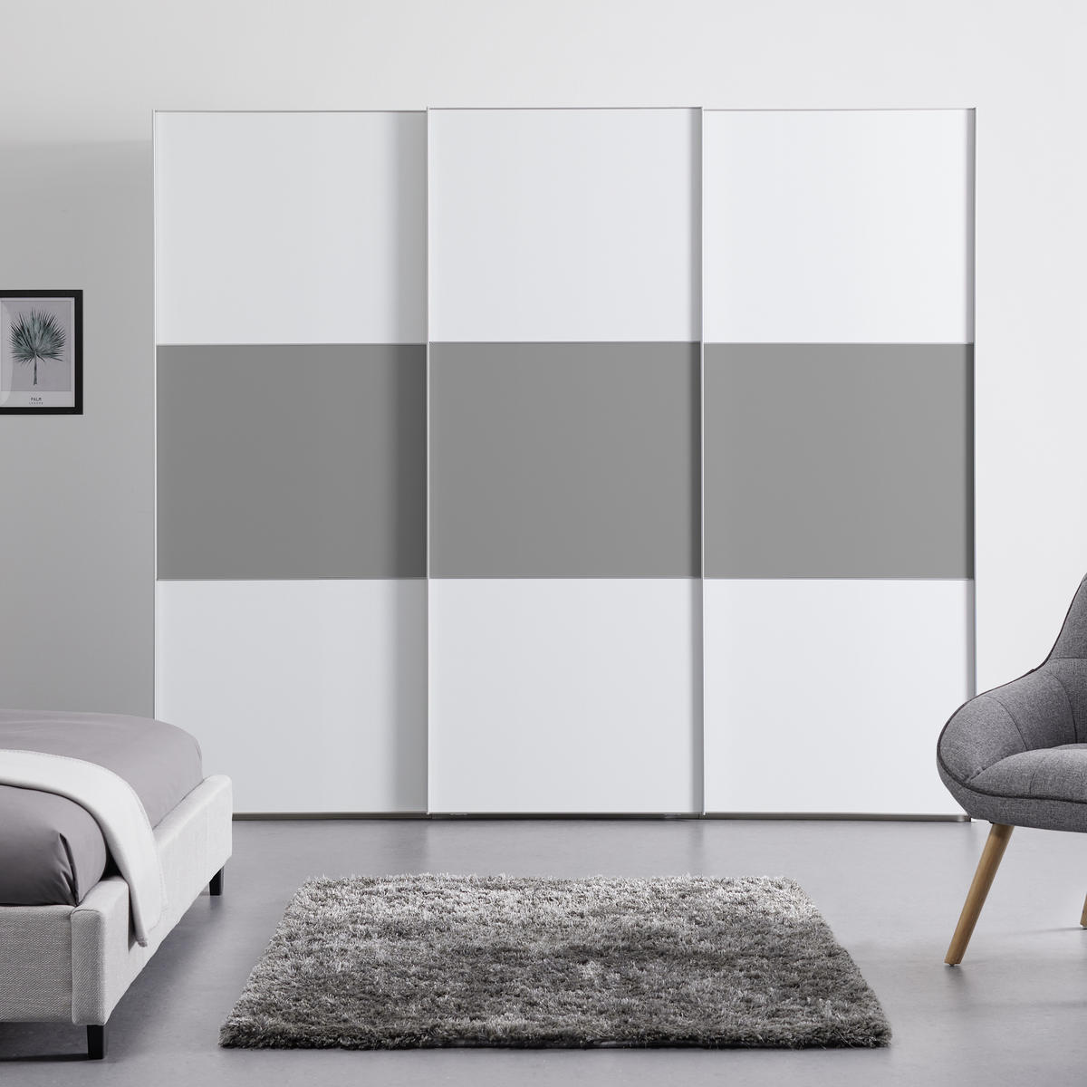 SCHWEBETÜRENSCHRANK  in Weiß, Grau  - Alufarben/Weiß, MODERN (249/222/68cm) - MID.YOU