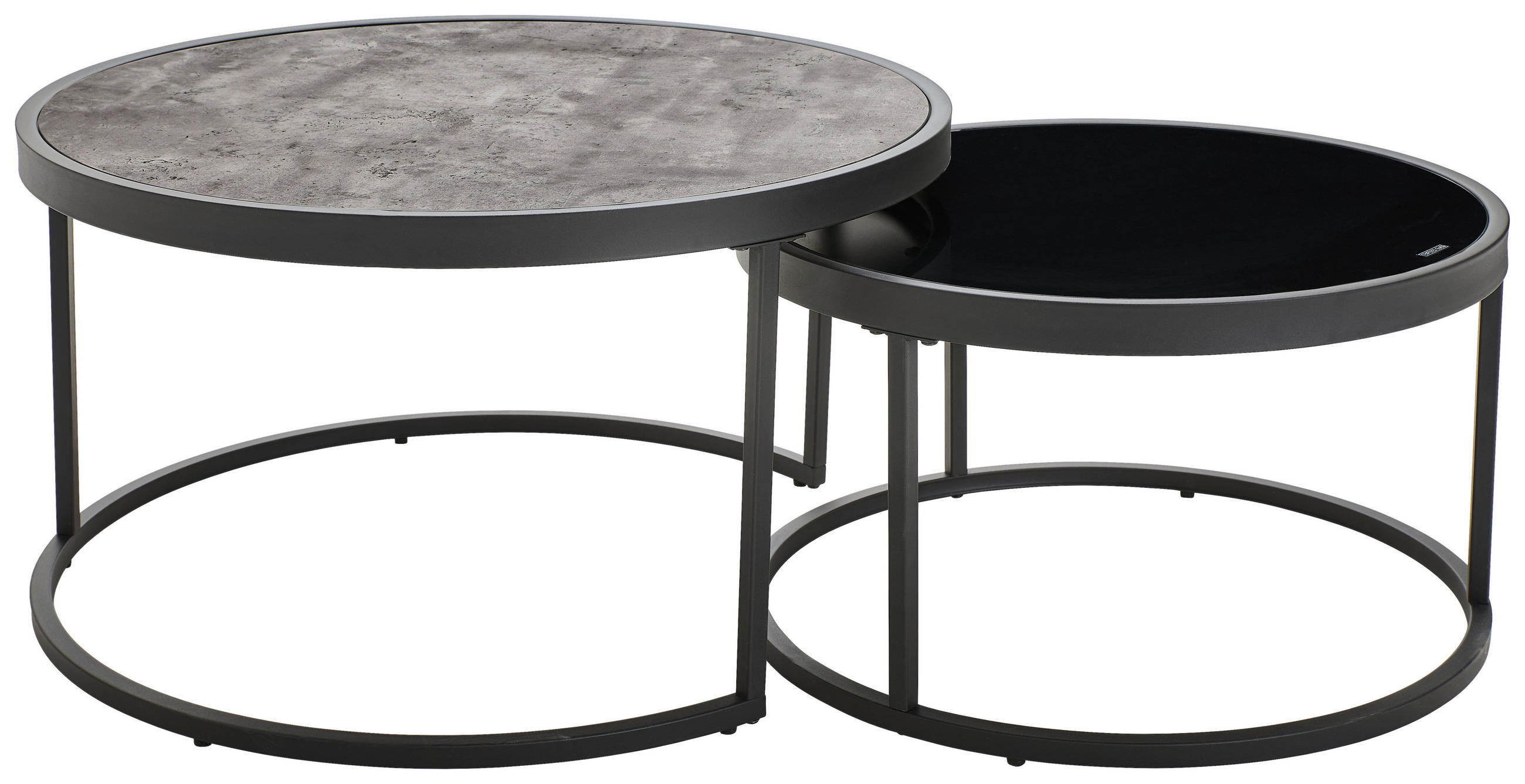 COUCHTISCHSET ESG 80/65/80/65/40/38 cm rund Grau, Schwarz  - Schwarz/Grau, Design, Glas/Holzwerkstoff (80/65/80/65/40/38cm) - MID.YOU