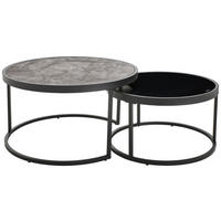 COUCHTISCHSET ESG 65-80/65-80/38-40 cm rund Grau, Schwarz  - Schwarz/Grau, Design, Glas/Holzwerkstoff (65-80/65-80/38-40cm) - MID.YOU