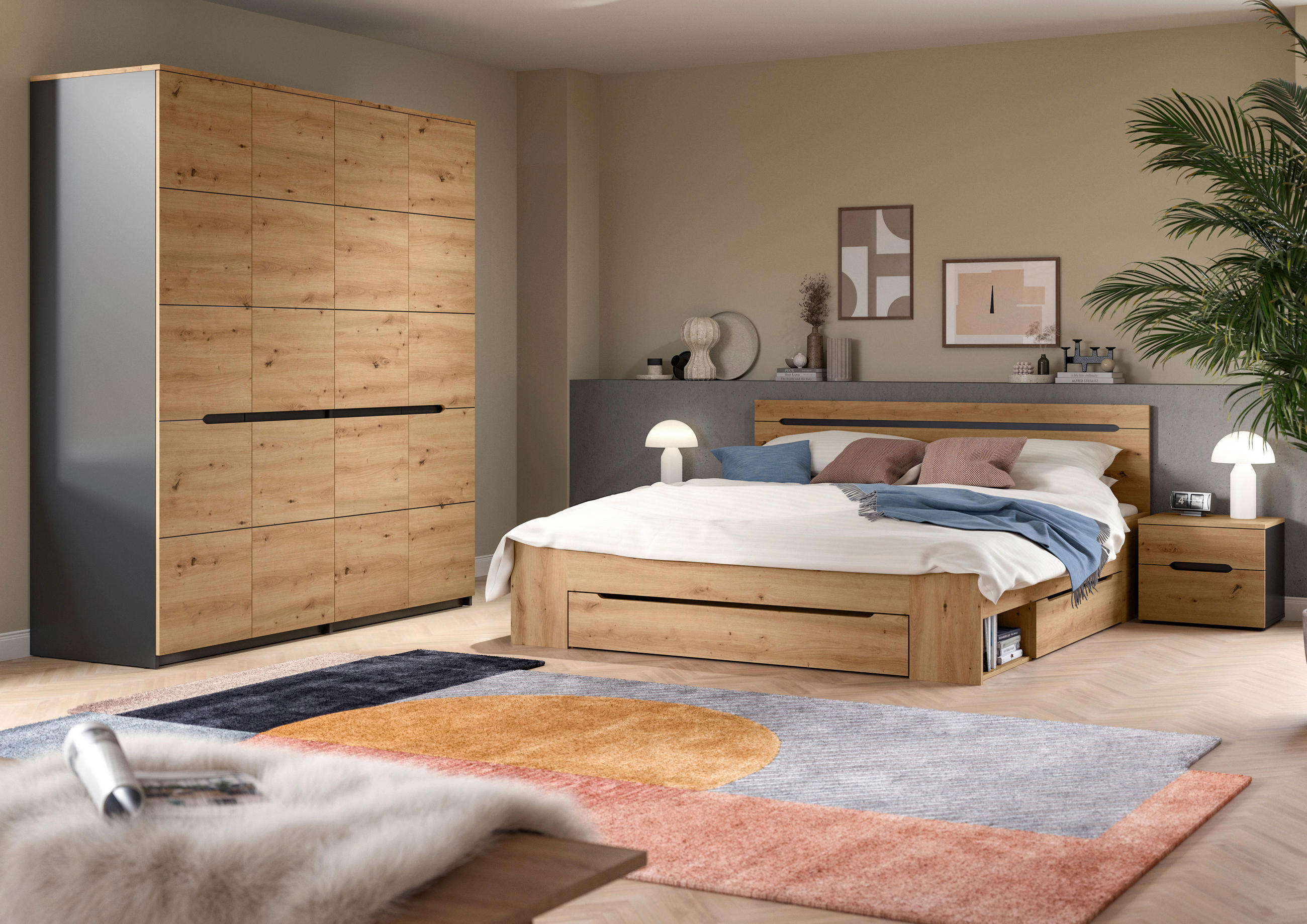 SCHLAFZIMMER Grau, Eiche Artisan  - Eiche Artisan/Grau, MODERN, Holzwerkstoff - MID.YOU
