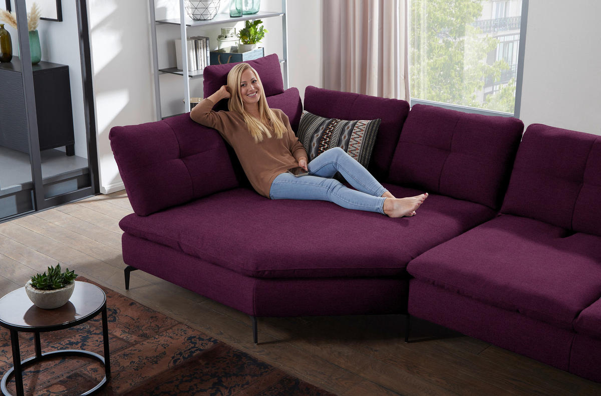 ECKSOFA in Flachgewebe Violett  - Violett/Schwarz, Design, Textil/Metall (157/344cm) - Chilliano