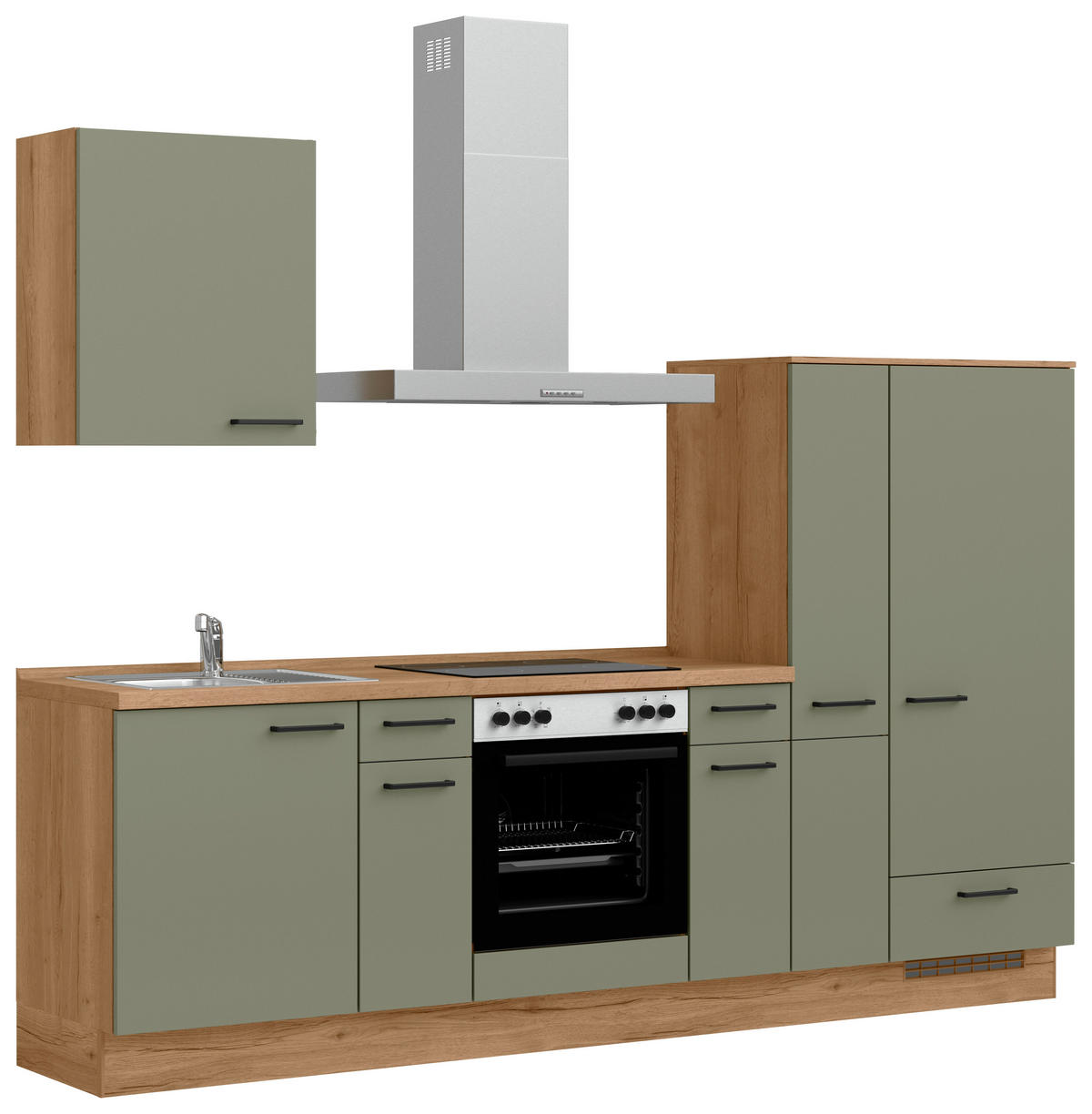 KÜCHENLEERBLOCK Senso 270 cm  in Eichefarben, Olivgrün  - Eichefarben/Schwarz, MODERN, Holzwerkstoff/Metall (270cm) - Nobilia