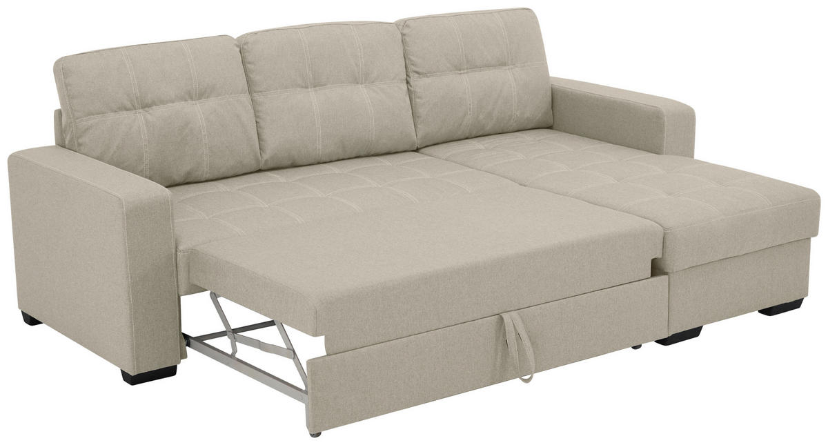 ECKSCHLAFSOFA Mikrofaser Sandfarben  - Sandfarben/Schwarz, Design, Kunststoff/Textil (240/160cm) - Livetastic