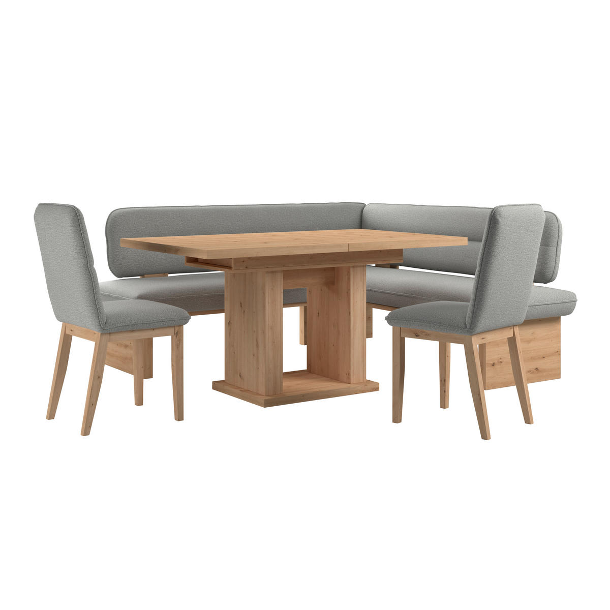 ECKBANK 232/170 cm Webstoff Hellgrau Eiche Sperrholz   - Eichefarben/Hellgrau, KONVENTIONELL, Holz/Textil (232/170cm) - Livetastic