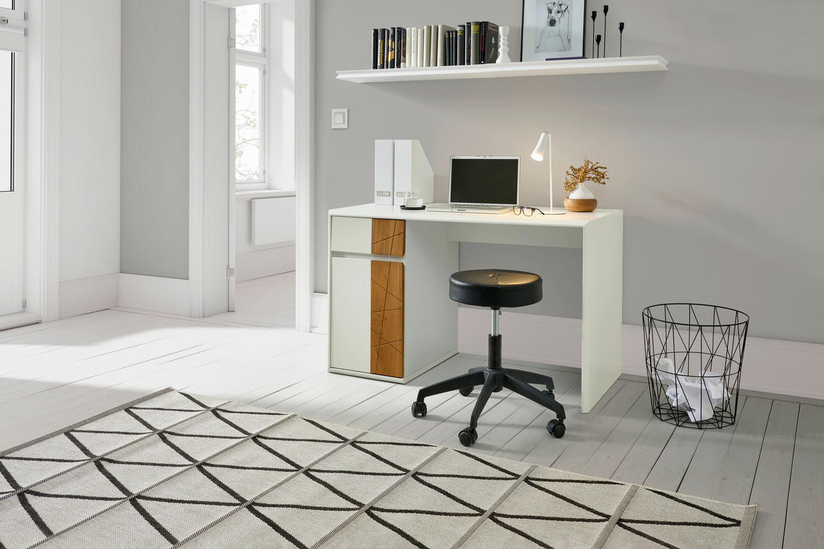 PISALNA MIZA les, leseni material bela, barve hrasta  - barve hrasta/bela, Moderno, leseni material/les (121/76/58cm) - MID.YOU