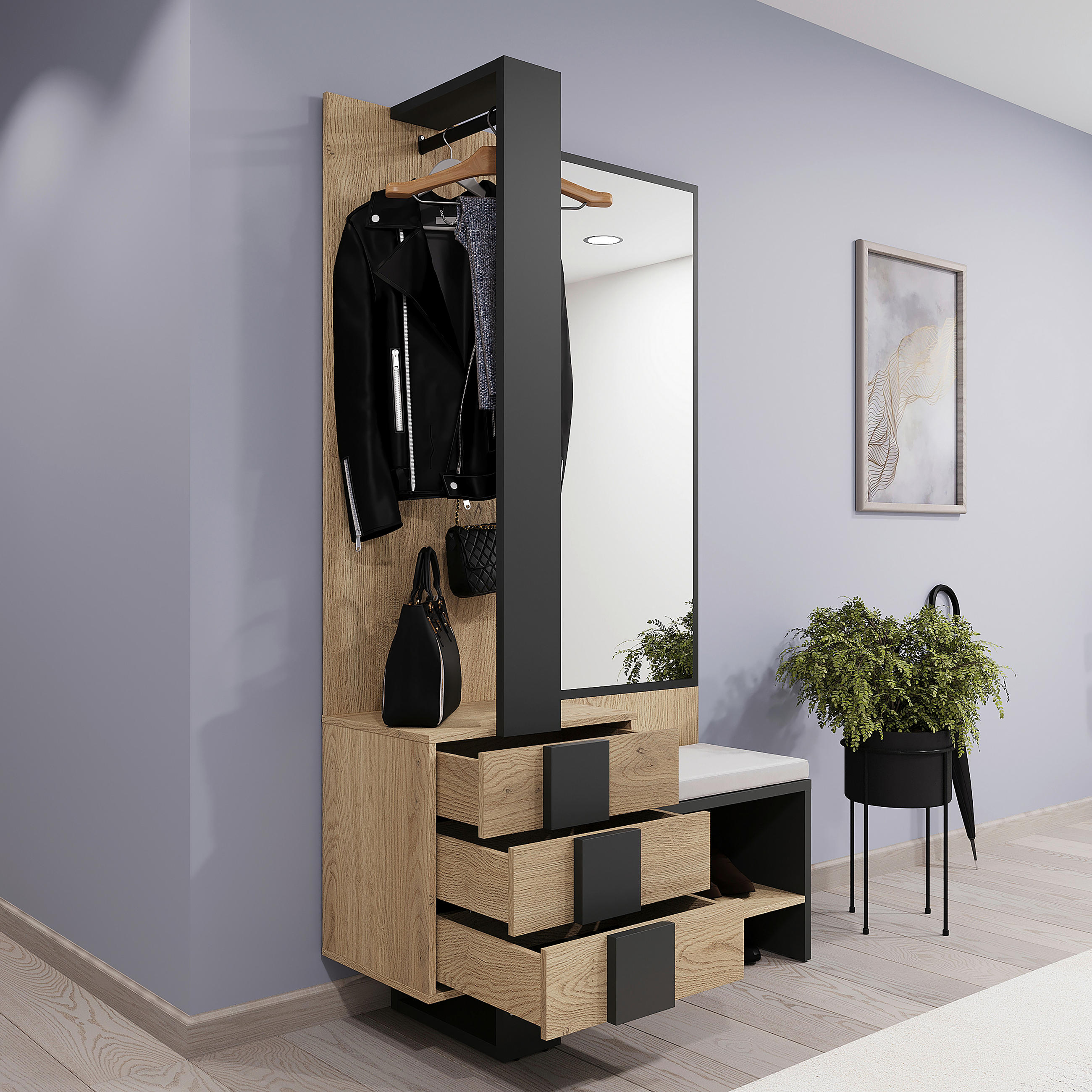 GARDEROBE  in 115/200/41,6 cm  - Eichefarben/Anthrazit, KONVENTIONELL, Holzwerkstoff (115/200/41,6cm) - Carryhome