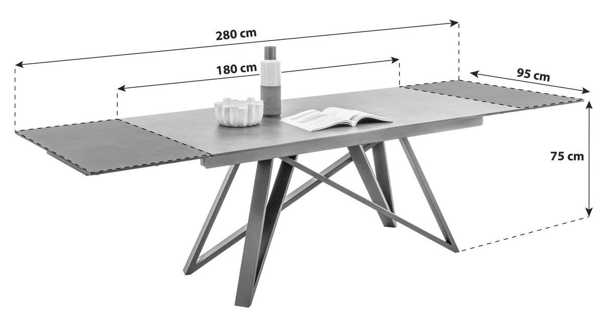 ESSTISCH in Metall, Glas, Keramik 180/95/75 cm  - Anthrazit/Schwarz, Design, Glas/Keramik (180/95/75cm) - MID.YOU