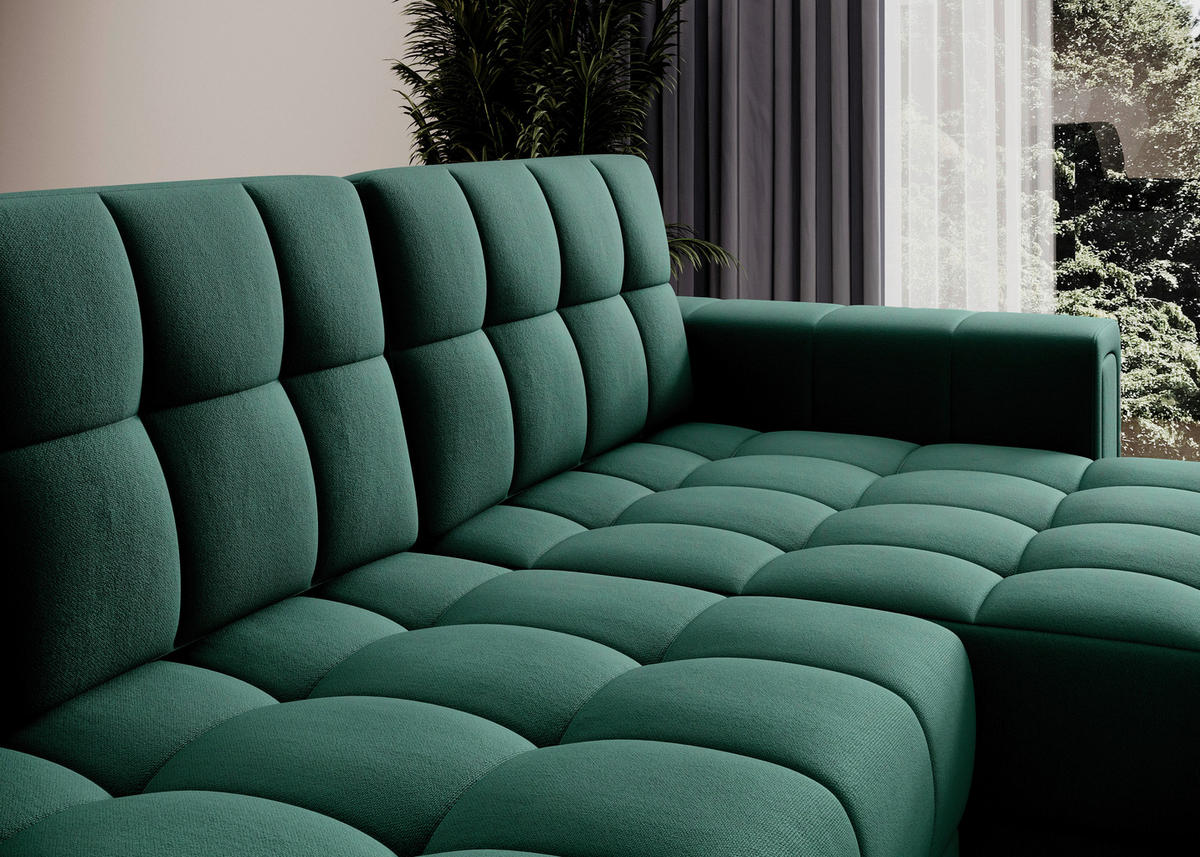 ECKSOFA BLENVI in Plüsch Grün  260/150 cm  - Schwarz/Grün, Design, Kunststoff/Textil (260/150cm) - MID.YOU