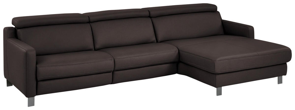 ECKSOFA in Echtleder Mokka  - Schwarz/Mokka, Design, Leder/Metall (291/176cm) - Valdera