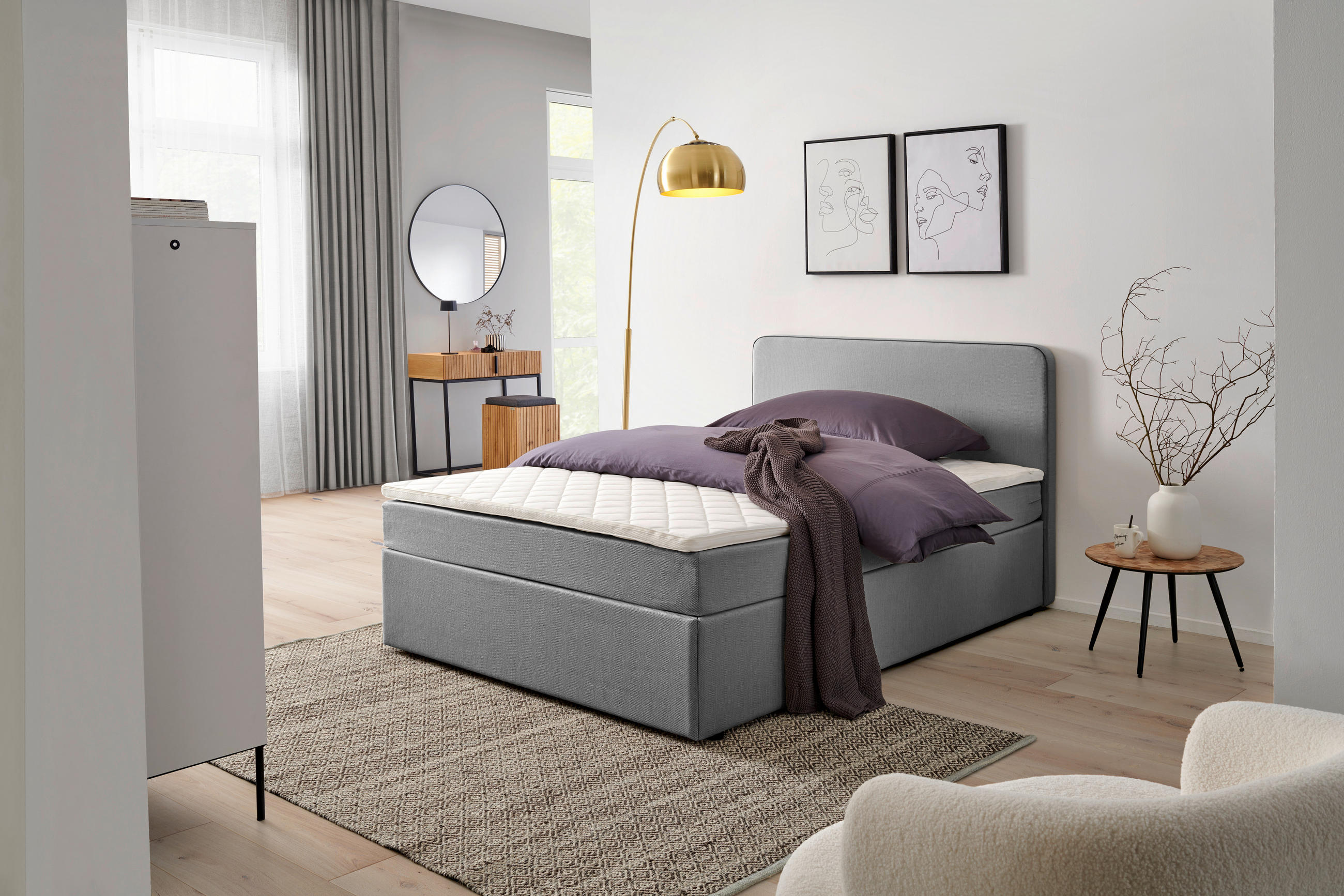 BOXBETT 120/200 cm  in Hellgrau  - Hellgrau, KONVENTIONELL, Holz/Textil (120/200cm) - P & B