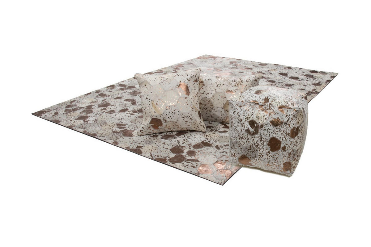 POUF Patchwork 45/45/45 cm  - Chromfarben/Creme, Design, Leder (45/45/45cm) - Kayoom
