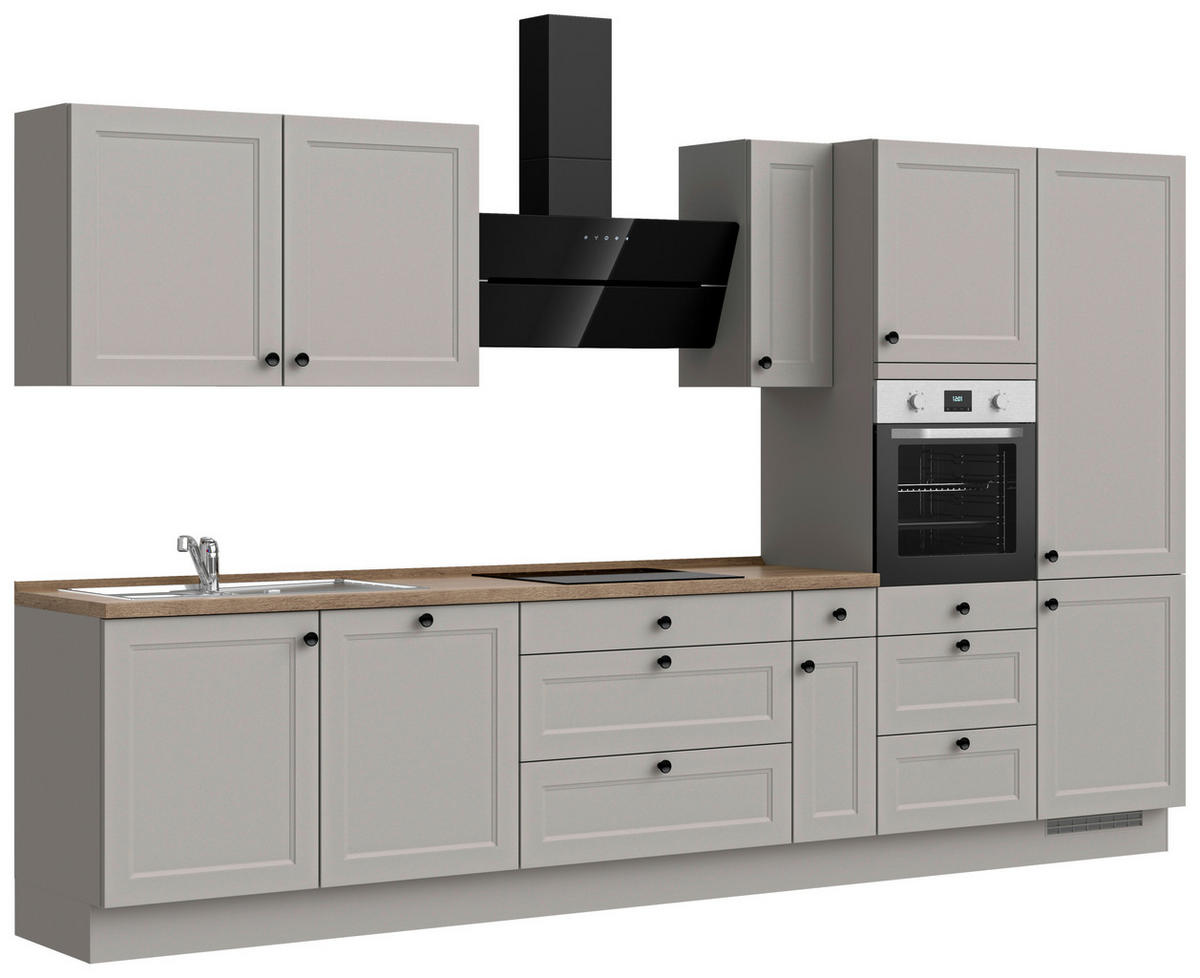 KÜCHENBLOCK 360 cm   in Grau, Eiche dunkel  - Eiche dunkel/Schwarz, MODERN, Holzwerkstoff/Metall (360cm) - Nobilia