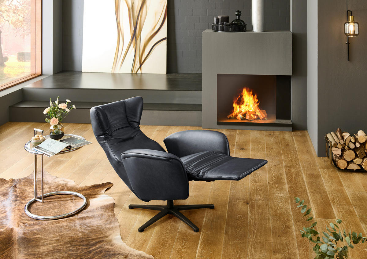 RELAXSESSEL Leder Anthrazit  - Anthrazit/Schwarz, Design, Leder/Metall (75/106/86cm) - Valdera