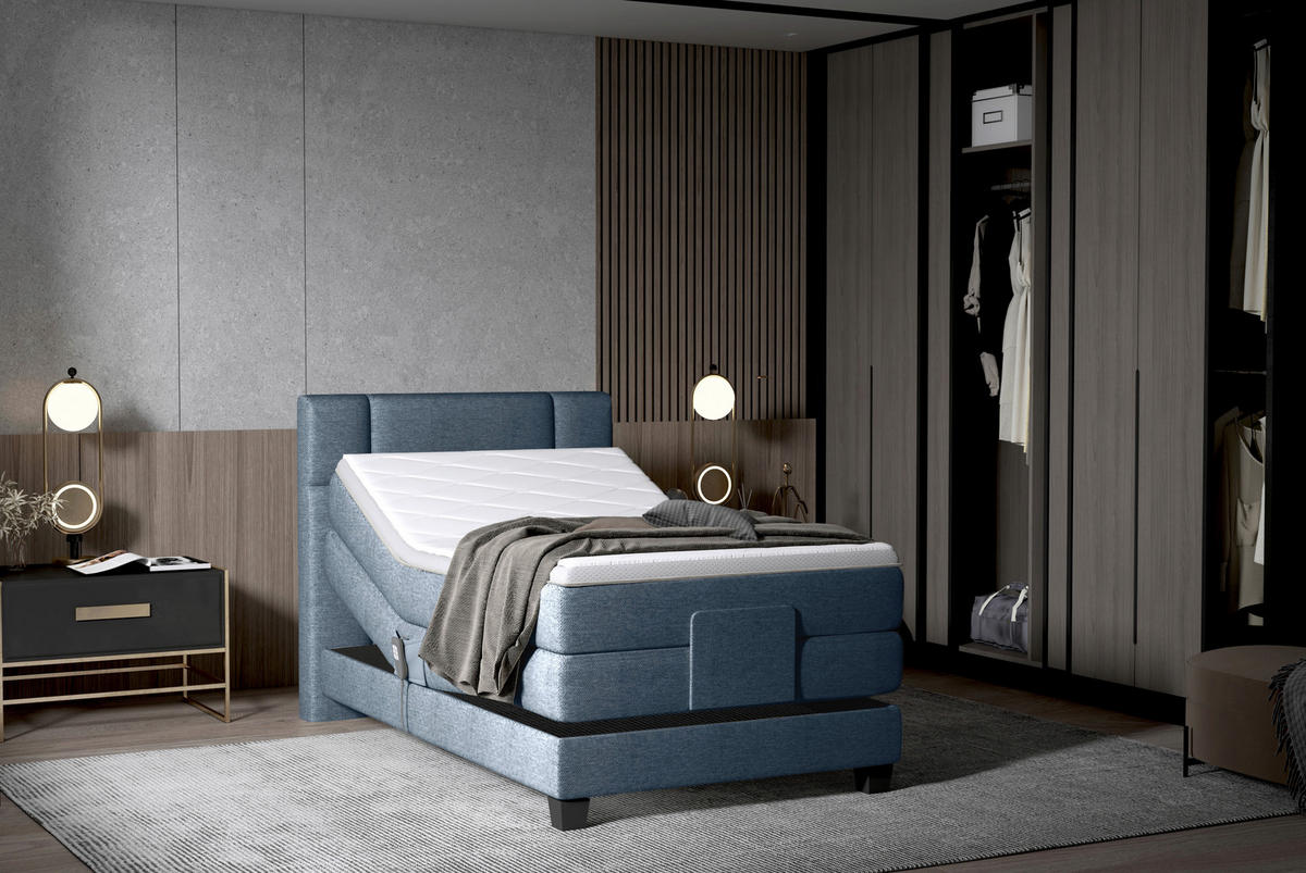 BOXSPRINGBETT 90/200 cm  in Dunkelblau  - Schwarz/Dunkelblau, KONVENTIONELL, Holz/Kunststoff (90/200cm) - Esposa