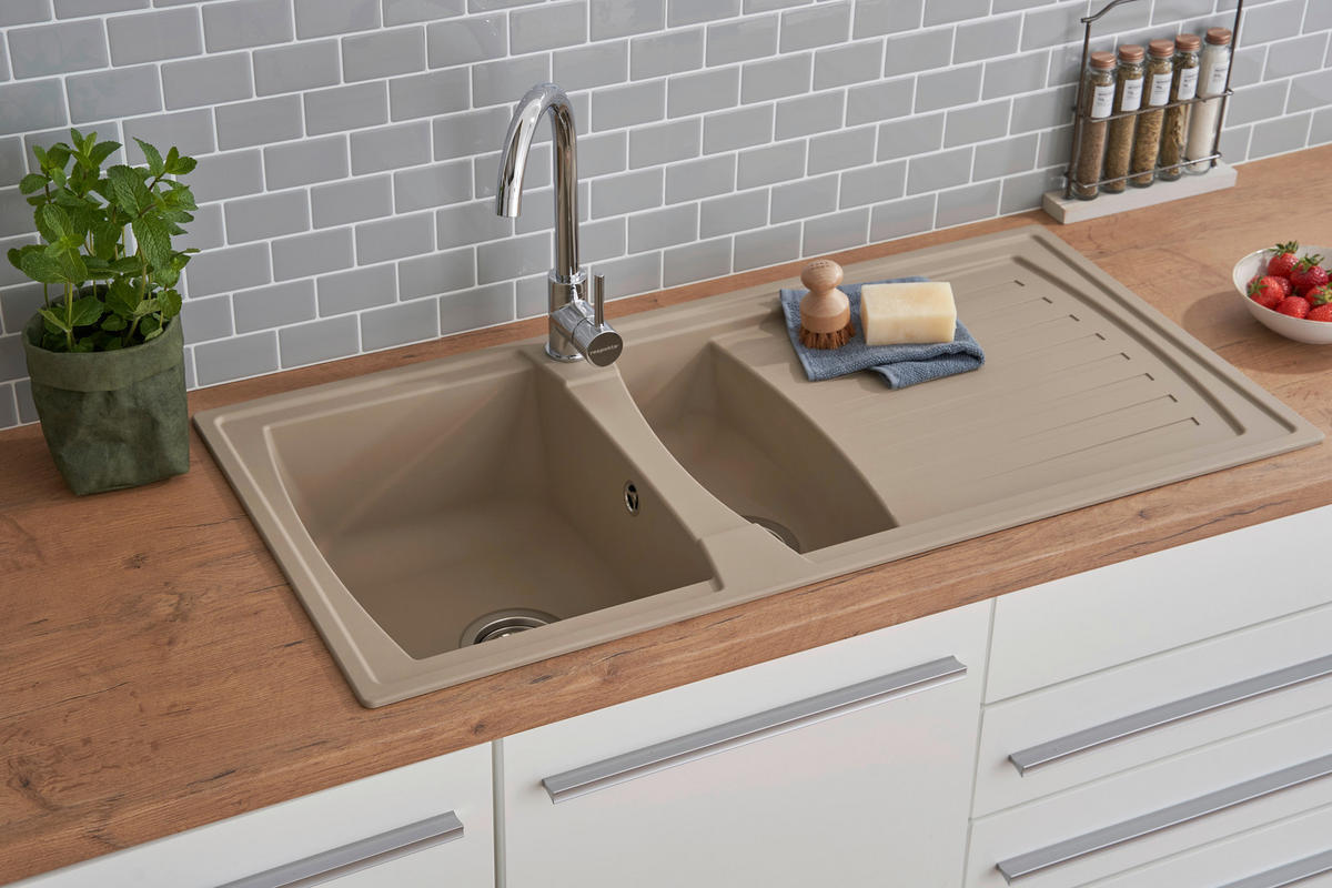 SPÜLE 1712BOSTON100X50B  - Beige, Trend, Glas/Kunststoff (100/20/50cm) - Respekta