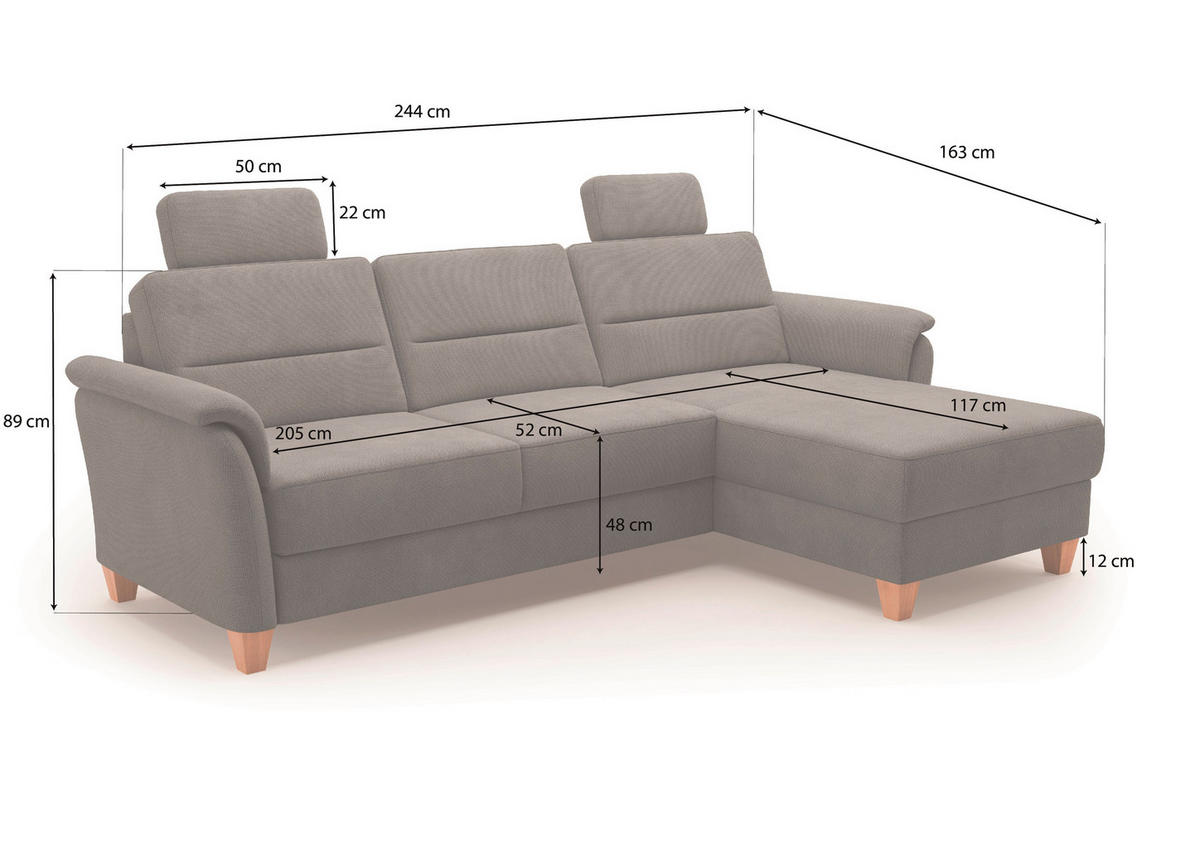 ECKSOFA in Flachgewebe Dunkelbraun  244/163 cm  - Eichefarben/Dunkelbraun, KONVENTIONELL, Holz/Textil (244/163cm) - Sit & More