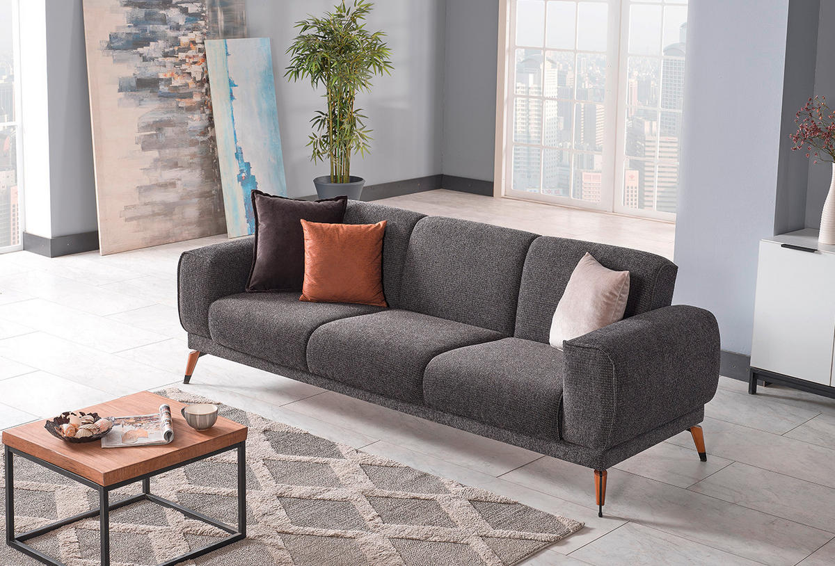 SOFA in Leinenoptik Dunkelgrau, Anthrazit  - Dunkelgrau/Anthrazit, Design, Holz/Textil (242/82/86cm) - Livetastic