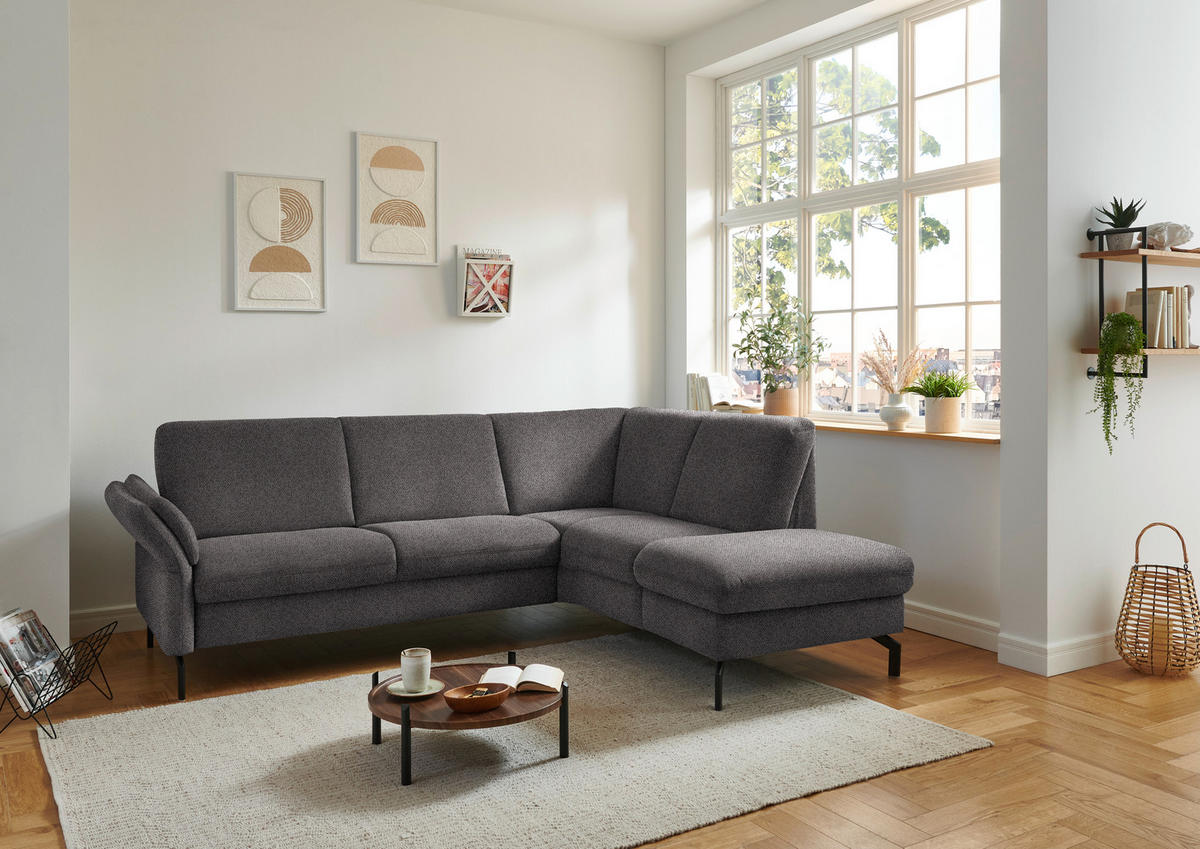 ECKSOFA in Flachgewebe Dunkelbraun  - Dunkelbraun/Schwarz, Konventionell, Textil/Metall (241/190cm) - Beldomo Comfort