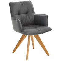 ARMLEHNSTUHL  in Echtleder pigmentiert  - Eichefarben/Anthrazit, Design, Leder/Holz (59/89/63cm) - Dieter Knoll