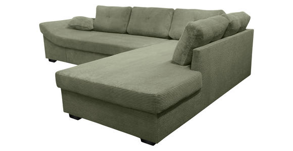 ECKSOFA in Cord Olivgrün  - Salbeigrün/Schwarz, KONVENTIONELL, Holz/Textil (298/202cm) - Carryhome