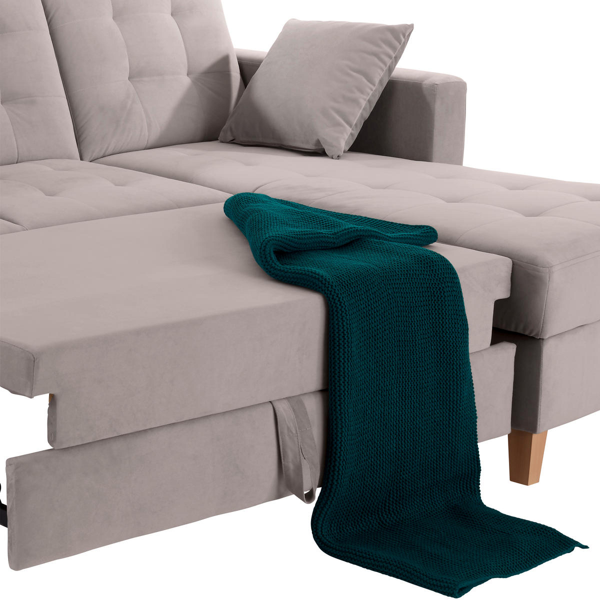 ECKSOFA Beige Samt  - Beige/Naturfarben, Design, Holz/Textil (231/160cm) - Livetastic