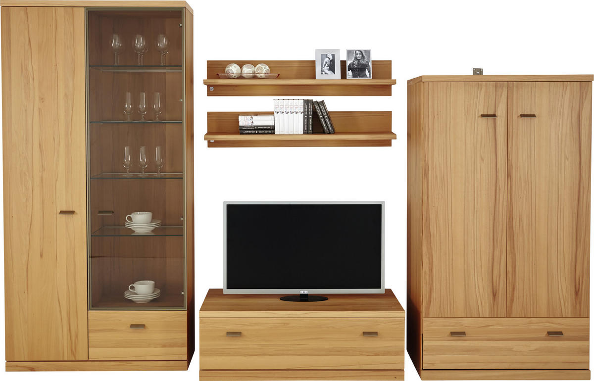 WOHNWAND  in Buchefarben  369/229,9/60 cm  - Buchefarben/Braun, KONVENTIONELL, Glas/Holzwerkstoff (369/229,9/60cm)