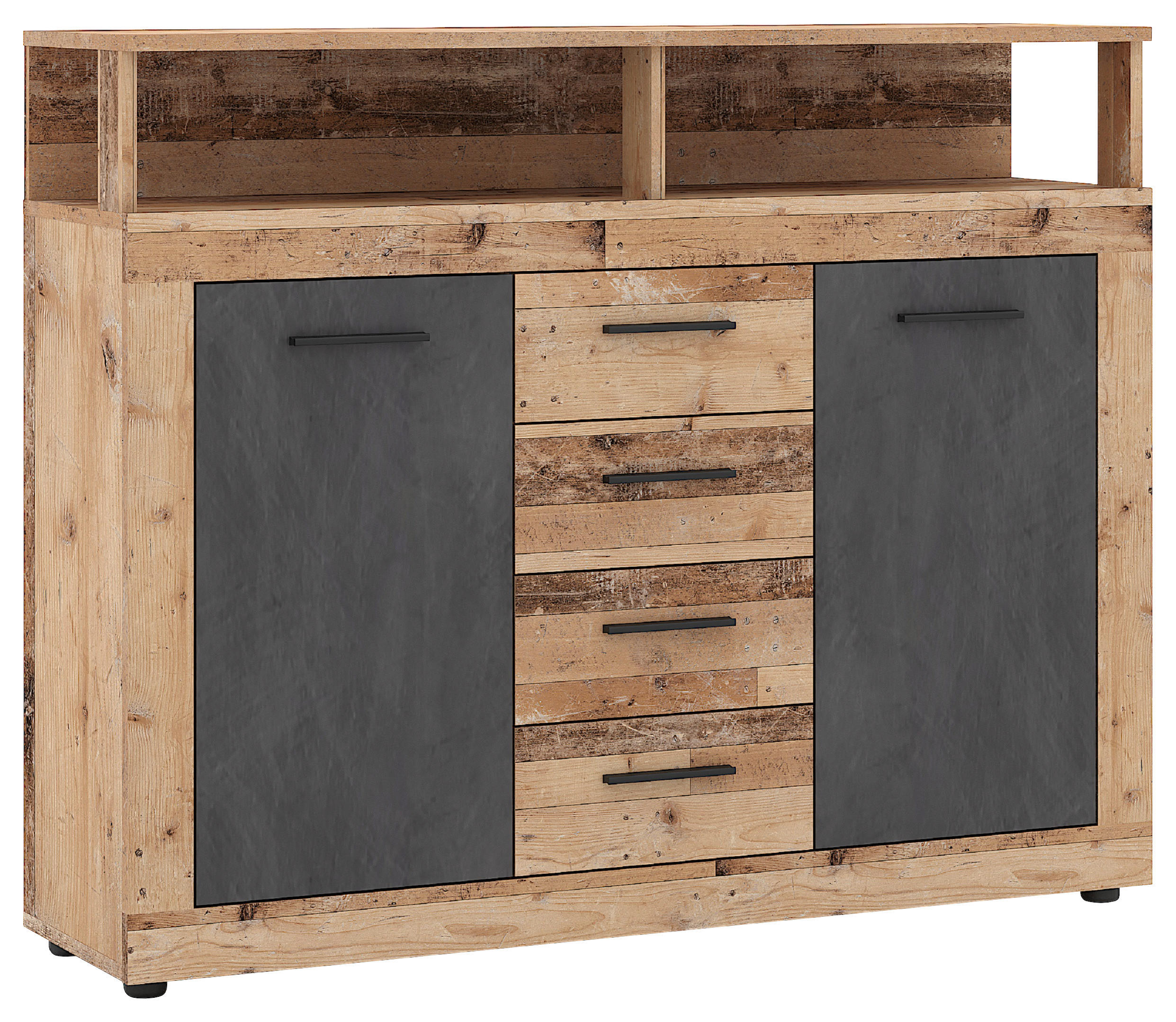 KOMODA, antracit, barve hrasta  - črna/barve hrasta, Design, umetna masa/leseni material (119,5/96,8/32cm) - MID.YOU