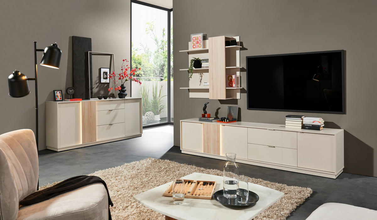 WOHNWAND  in Kaschmir  238/202/40 cm  - Kaschmir/Silberfarben, Design, Holzwerkstoff/Kunststoff (238/202/40cm) - MID.YOU