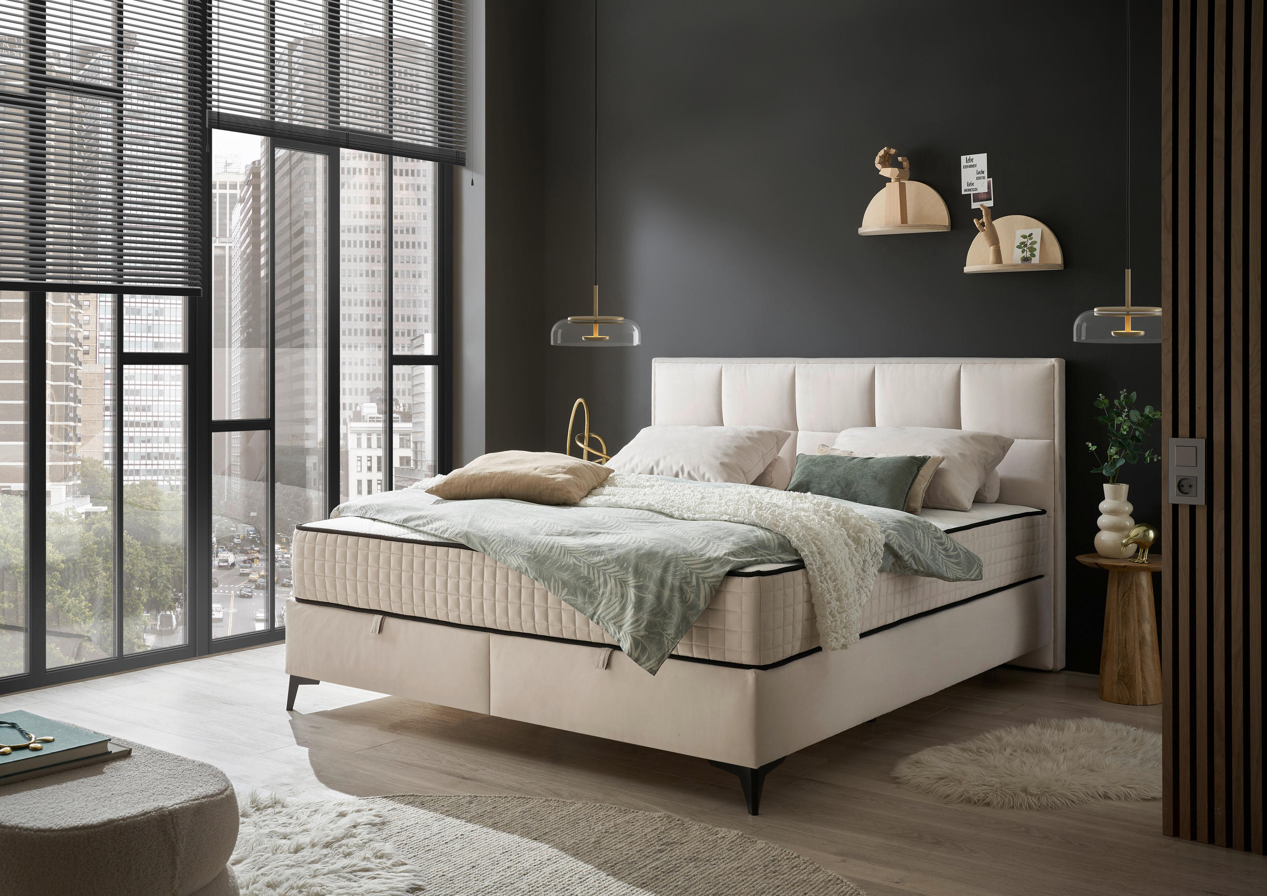 BOXBETT 180/200 cm  in Creme  - Creme/Schwarz, MODERN, Holzwerkstoff/Kunststoff (180/200cm) - MID.YOU