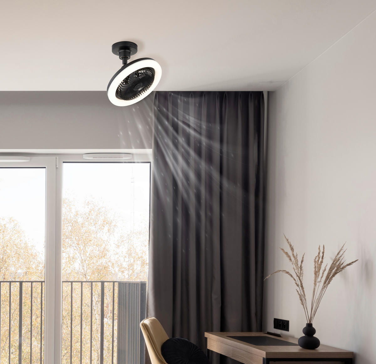 Ventilator mit Deckenleuchte  25,8/21,7 cm    - Schwarz/Weiß, Design, Kunststoff (25,8/21,7cm) - Globo