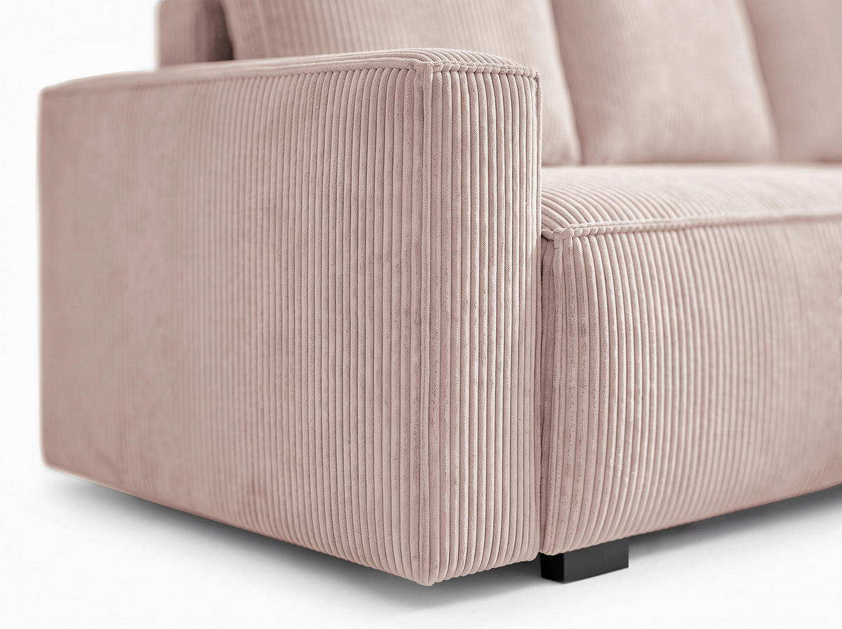 ECKSOFA Rosa Cord Rückenkissen, Bettkasten, Schlaffunktion, Rücken echt, Liegefläche im Originalstoff  - Schwarz/Rosa, MODERN, Kunststoff/Textil (232/140cm) - Xora