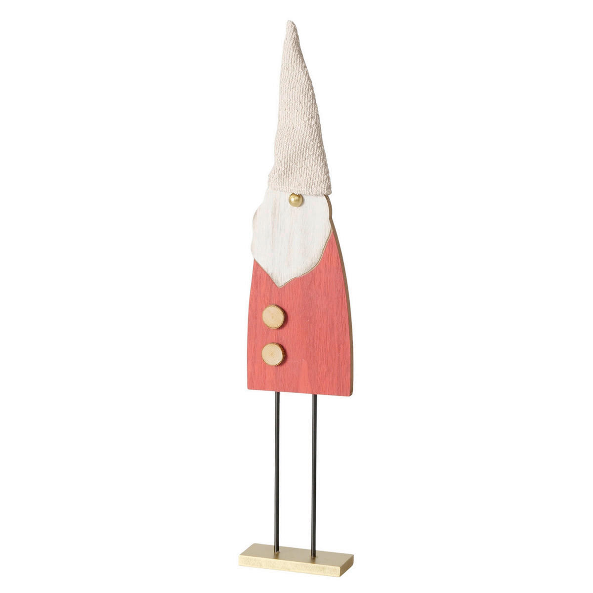 VÁNOČNÍ FIGURKA - béžová/červená, Basics, dřevo/textil (13/6/64cm)