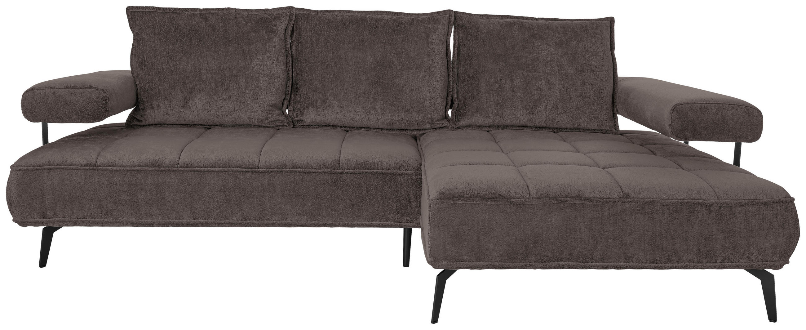 ECKSOFA Dunkelbraun Webstoff  - Dunkelbraun/Schwarz, Design, Textil/Metall (266/180cm) - Welnova