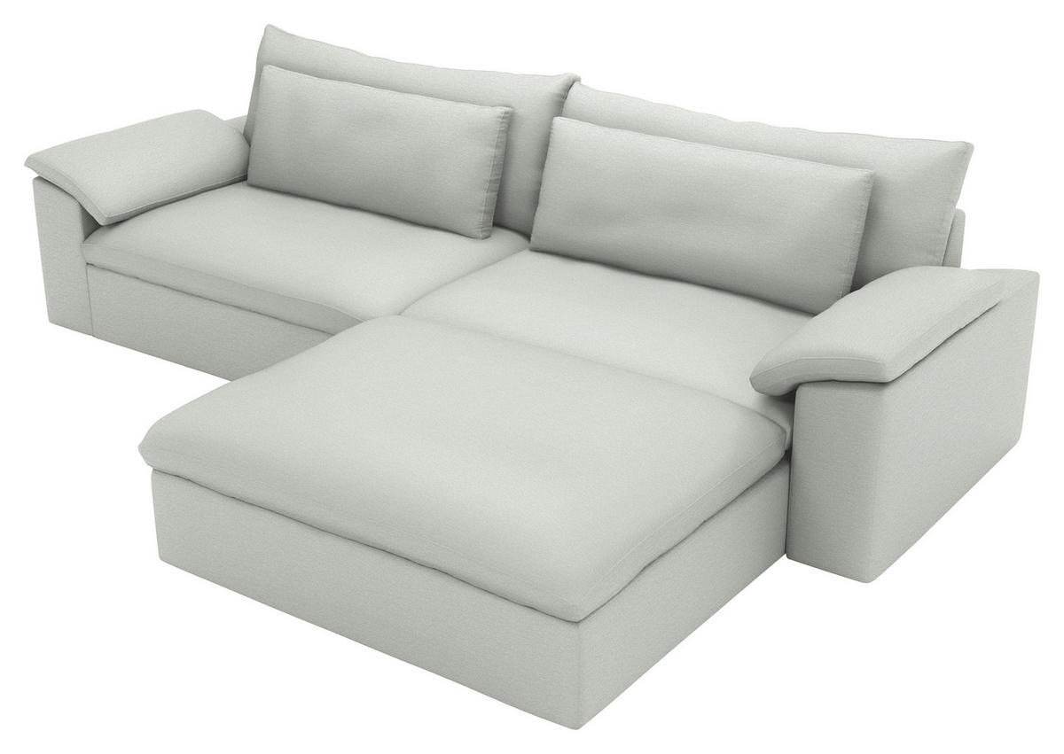 ECKSOFA 306/198 cm  in Chenille Silberfarben Rückenkissen, Nierenkissen, Armlehnenkissen, Rücken echt  306/198 cm  - Silberfarben/Schwarz, MODERN, Kunststoff/Textil (306/198cm) - Carryhome