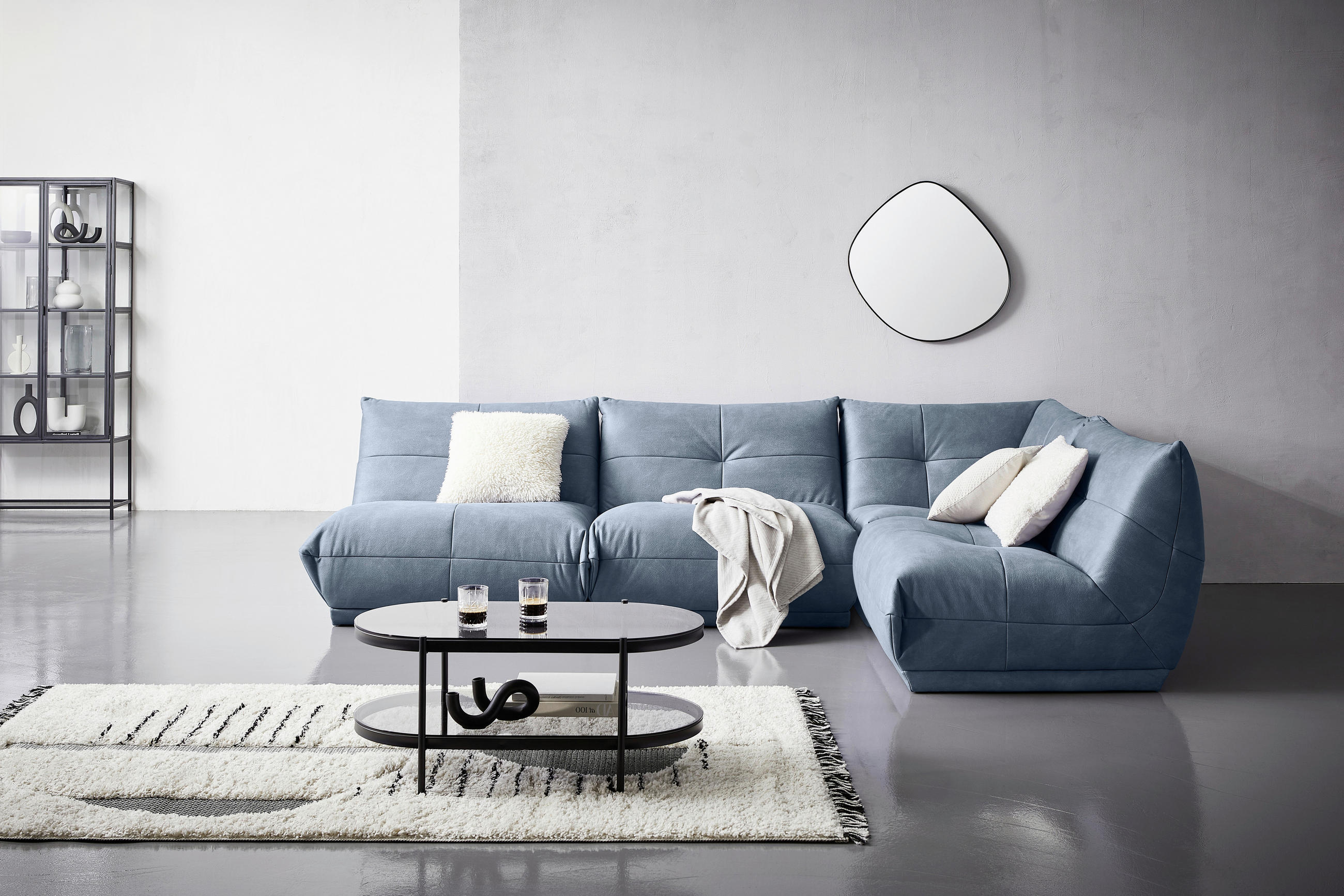 ECKSOFA in Lederlook Blaugrau  - Blaugrau, Trend, Textil (315/210cm) - Livetastic