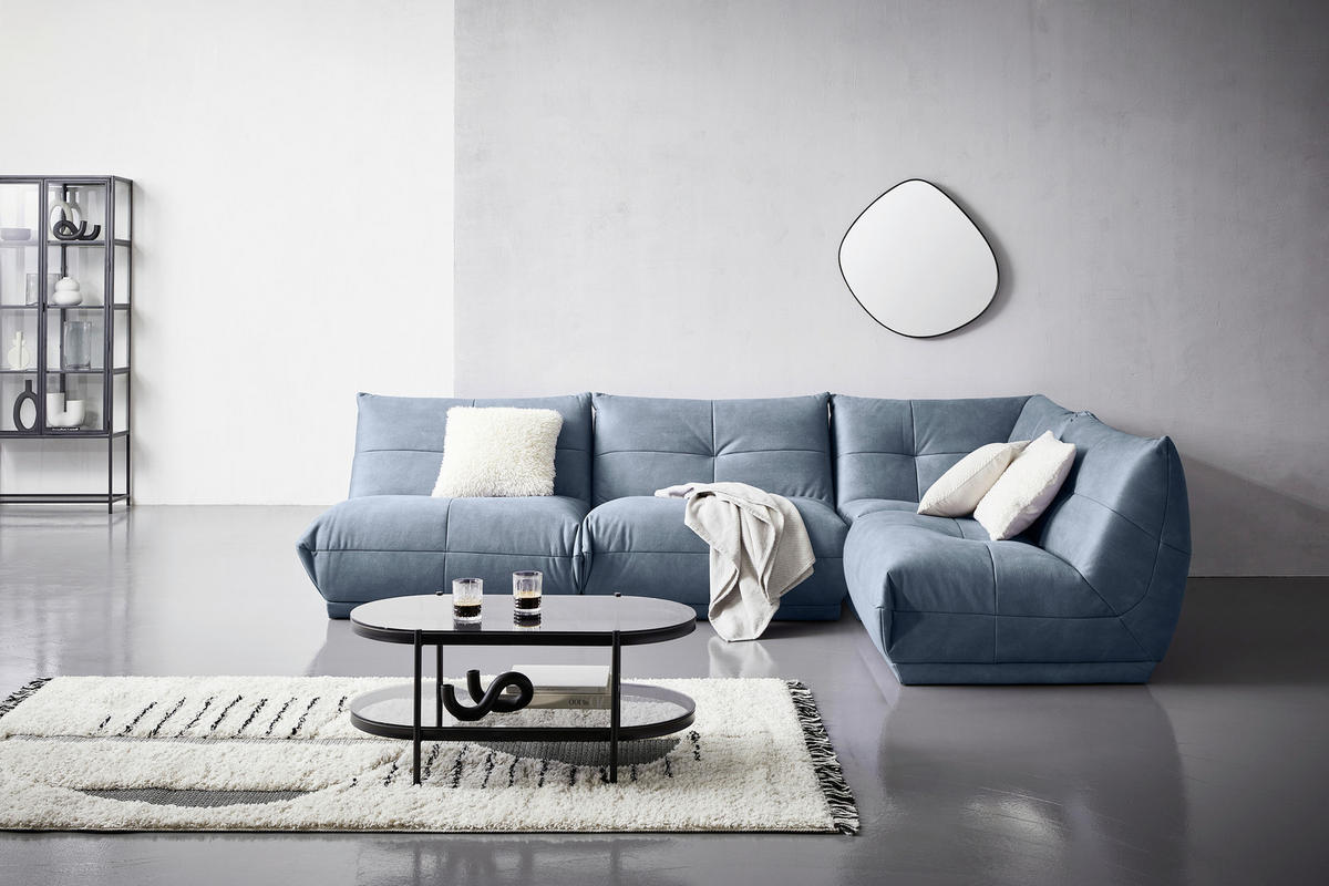 ECKSOFA in Lederlook Blaugrau  - Blaugrau, Trend, Textil (315/210cm) - Livetastic