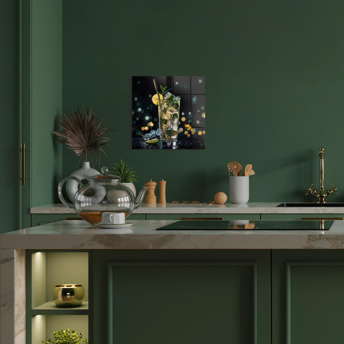 TABLOU PE STICLĂ 30/30 cm  - verde închis/negru, Basics, sticlă/hârtie (30/30cm) - Monee
