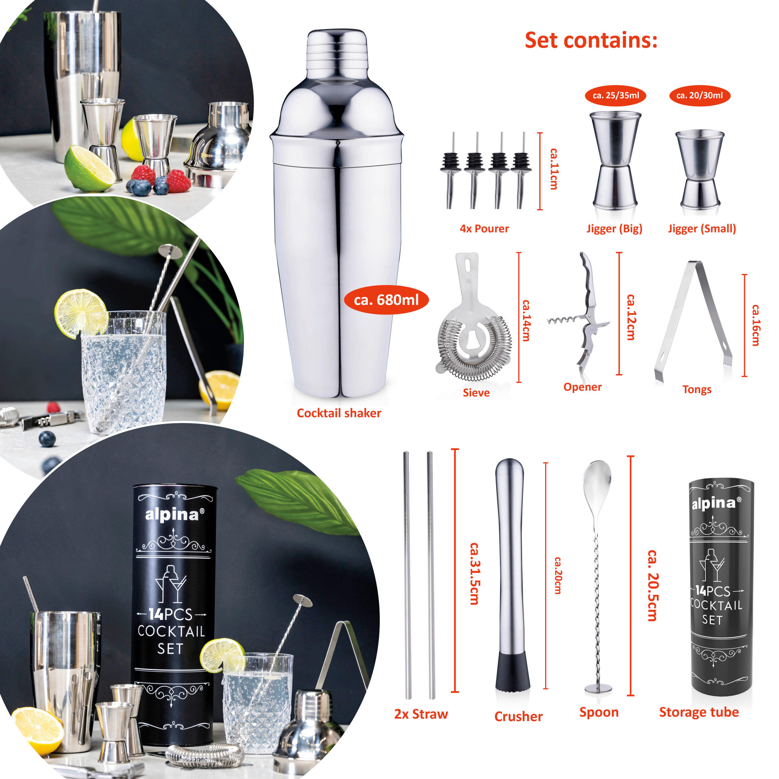 COCKTAIL-SET - Grau, Basics, Metall (12,5/12,5/26cm) - Alpina 6287