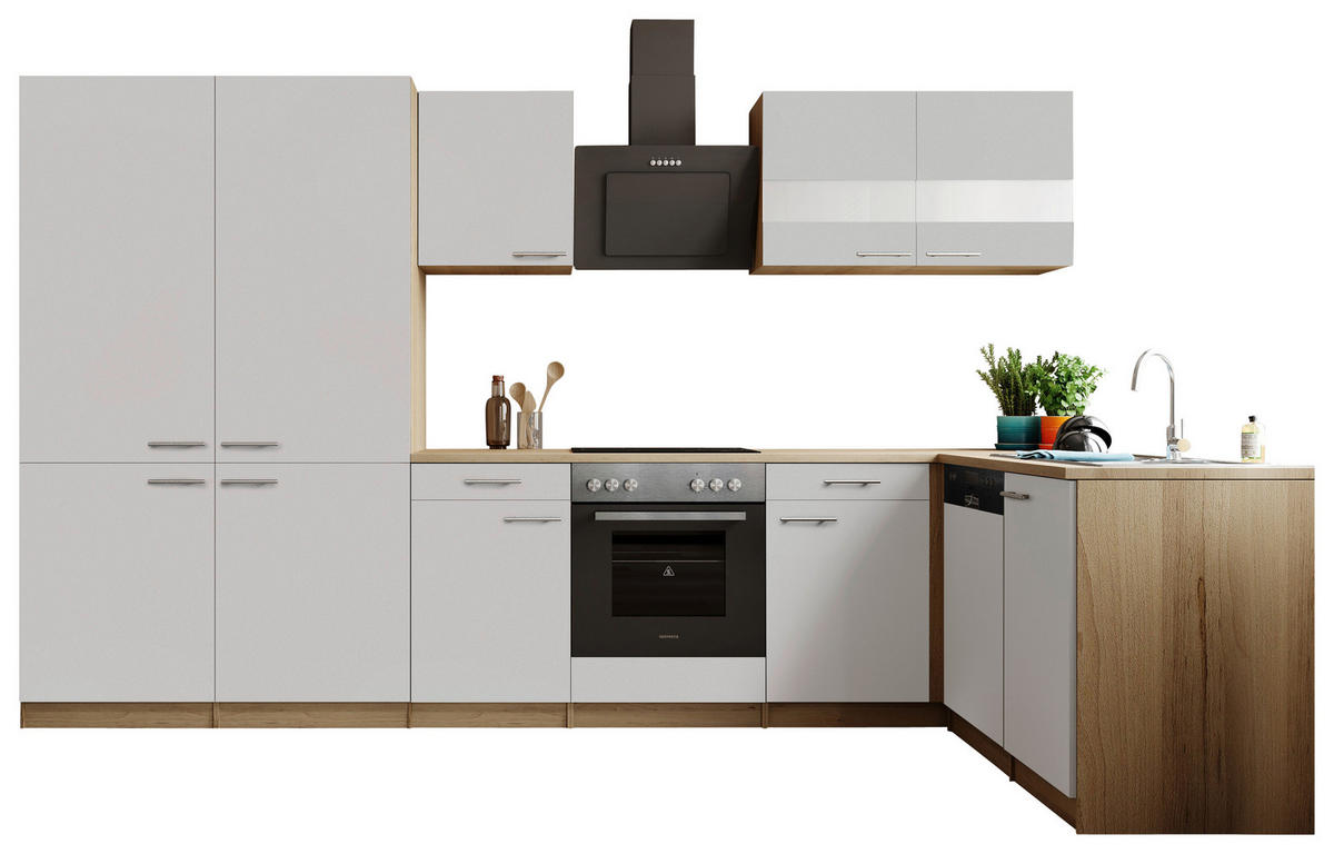 Bucătărie Pe Colț   - alb/culoare inox, Trend, metal/material pe bază de lemn (340/172cm) - Respekta