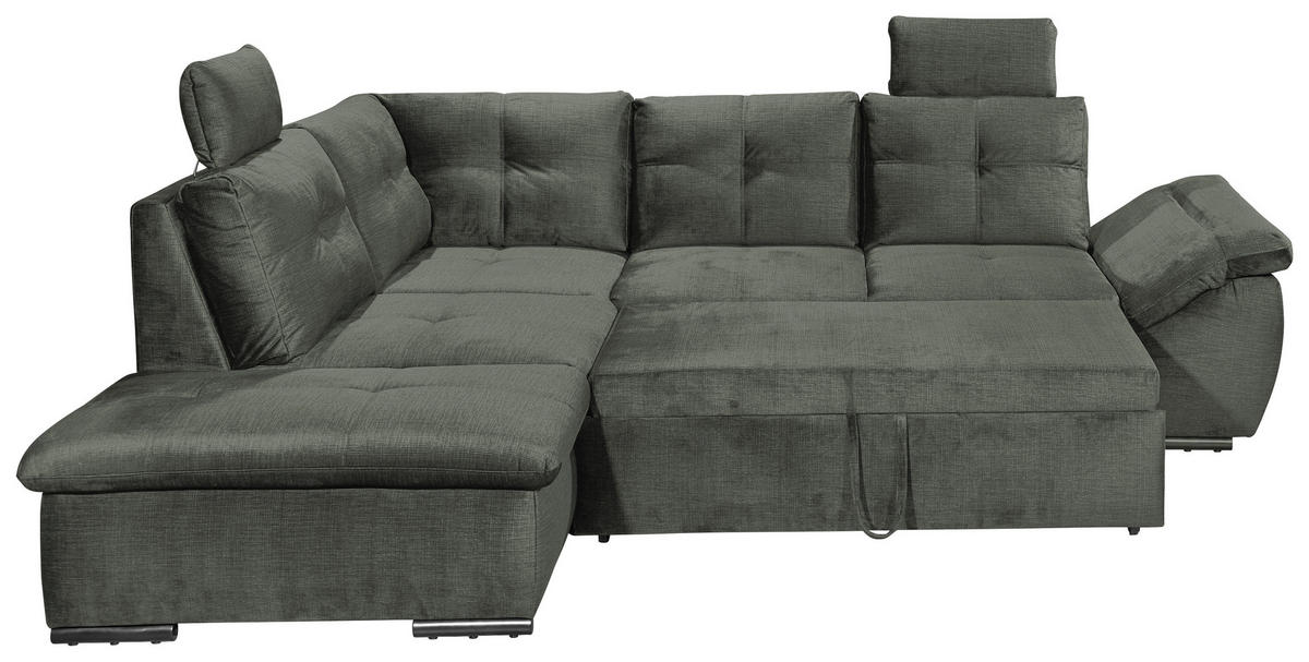 ECKSOFA in Mikrovelours Dunkelgrün  - Dunkelgrün/Schwarz, Konventionell, Kunststoff/Textil (217/265cm) - Carryhome
