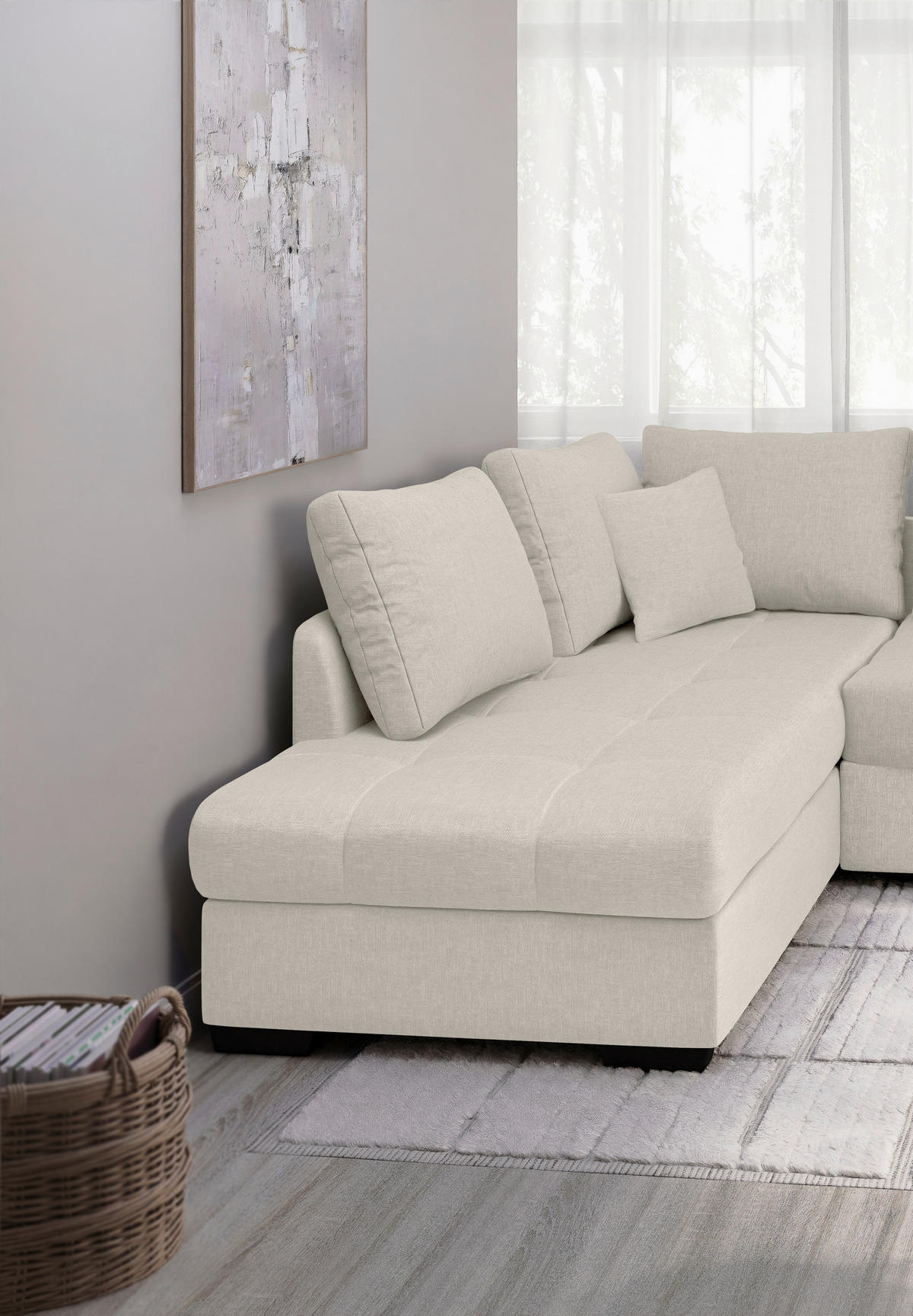 ECKSCHLAFSOFA in Weiss Textil   - Weiss/Schwarz, Modern, Holz/Textil (202/298cm) - MID.YOU