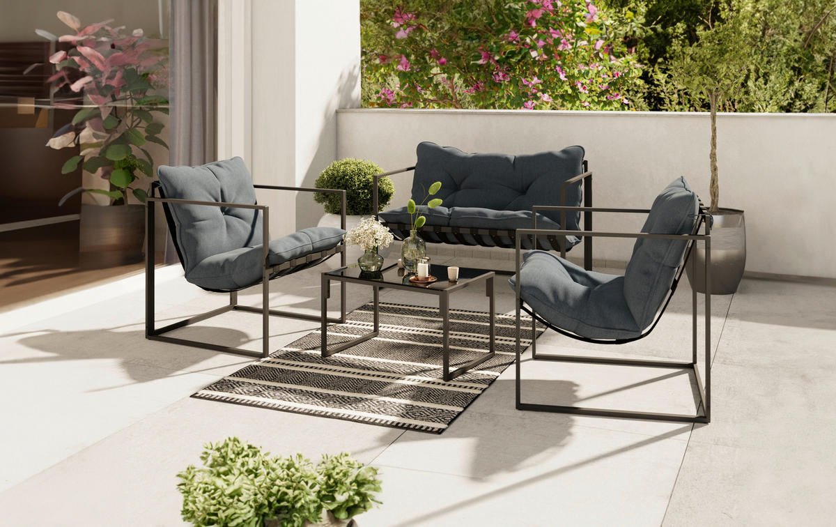 LOUNGE ÉTKEZŐGARNITÚRA 4 részes   114/67/70 cm  - fekete/sötétszürke, Trend, Üveg/textil (114/67/70cm) - Ambia Garden