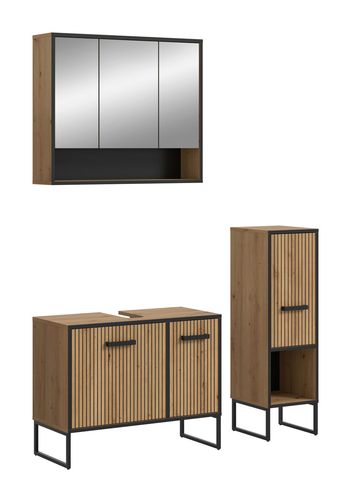 BADRUM 110 cm  - svart/ek Artisan, Trend, metall/trämaterial (110cm) - MID.YOU