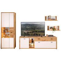 WOHNWAND 4-teilig  in Weiss, Eiche Wotan 335/204/45 cm  - Weiss/Anthrazit, Modern, Glas/Holzwerkstoff (335/204/45cm) - Stylife