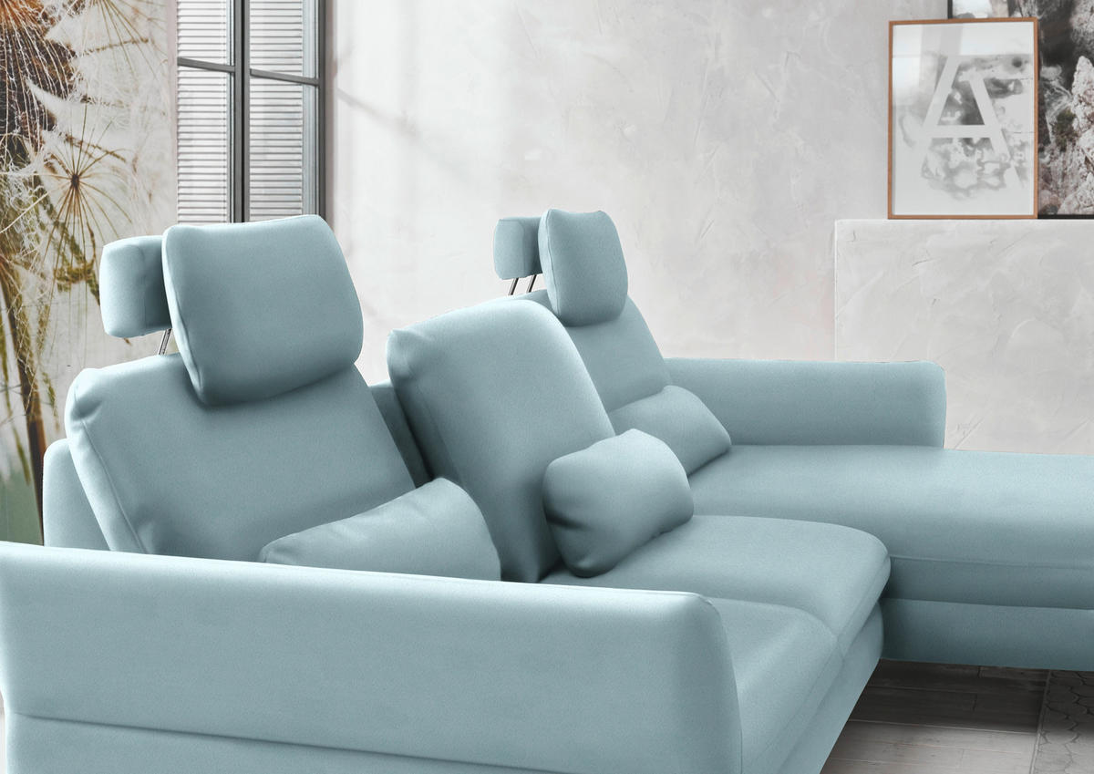 ECKSOFA in Velours Hellblau  - Schwarz/Hellblau, Design, Textil/Metall (306/179cm) - Beldomo System