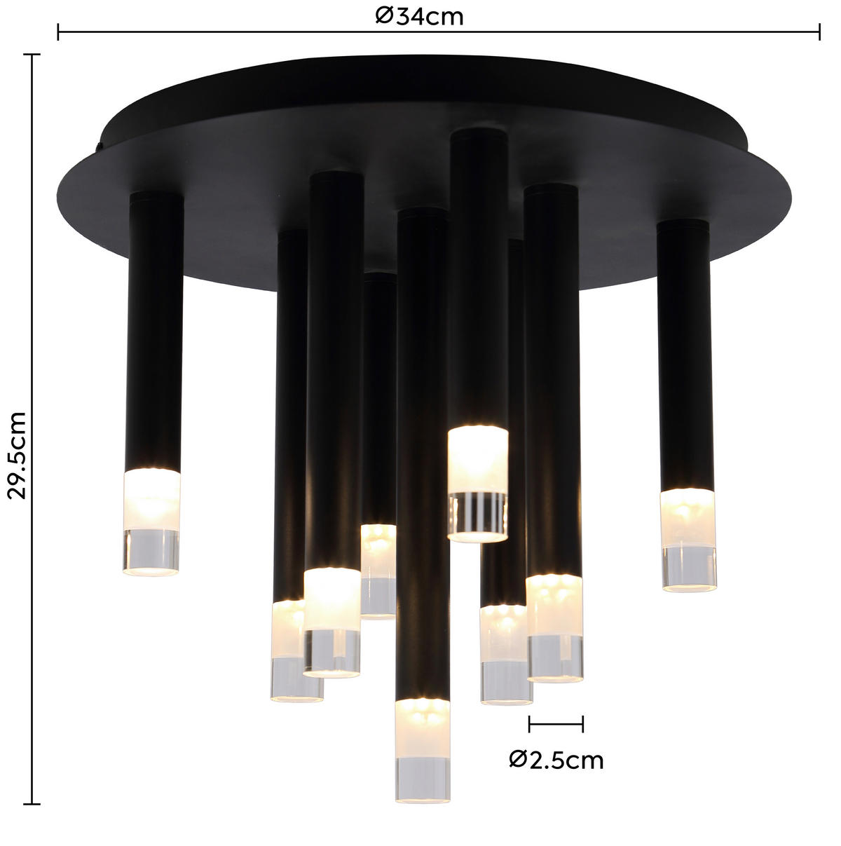 DECKENLEUCHTE  34/29,6 cm    - Klar/Schwarz, MODERN, Kunststoff/Metall (34/29,6cm) - Novel