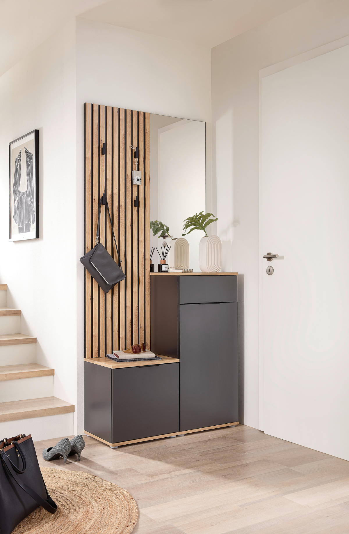 GARDEROBE 4-teilig  in 88/195/35 cm  - Anthrazit/Eiche Artisan, Design, Glas/Holzwerkstoff (88/195/35cm) - Xora