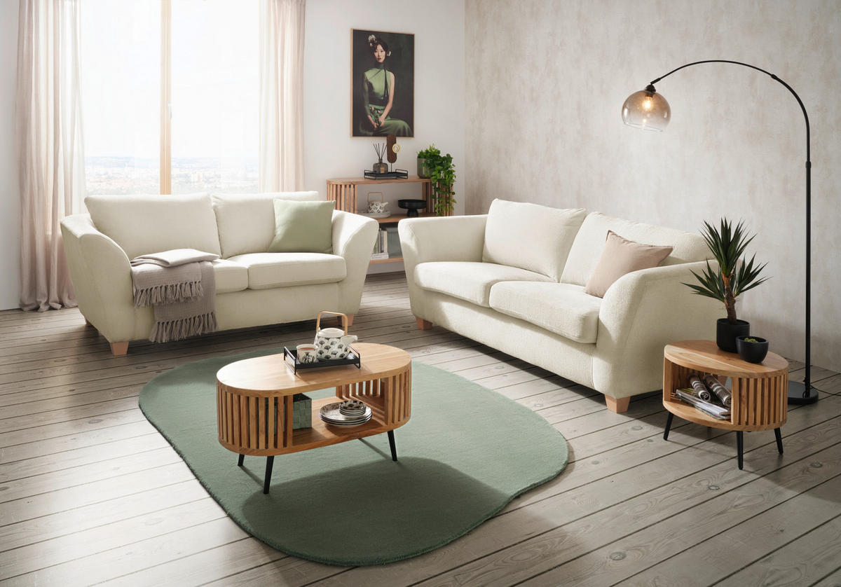 2-SITZER-SOFA in chenille beige  - beige/couleur écru, textile/bois (190/70-85/95cm) - MID.YOU