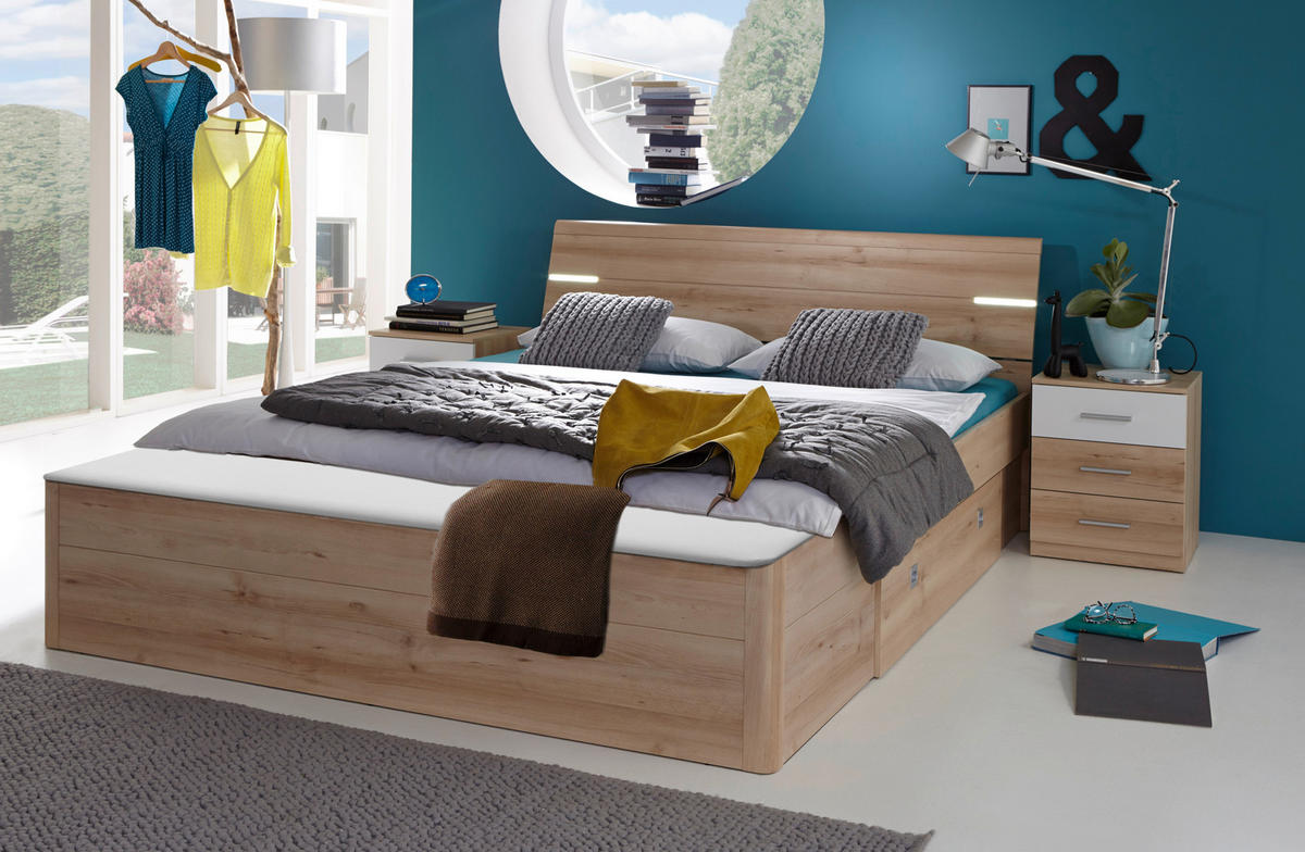 BETT 180/200 cm  in Buchefarben  - Buchefarben/Schwarz, KONVENTIONELL, Holzwerkstoff/Kunststoff (180/200cm) - Carryhome
