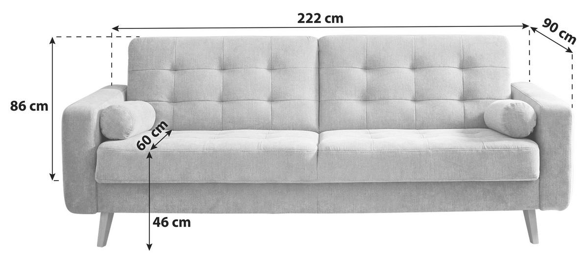 SCHLAFSOFA  mit Rücken echt Mikrovelours Blau  - Blau/Eichefarben, MODERN, Holz/Textil (222/86/90cm) - MID.YOU